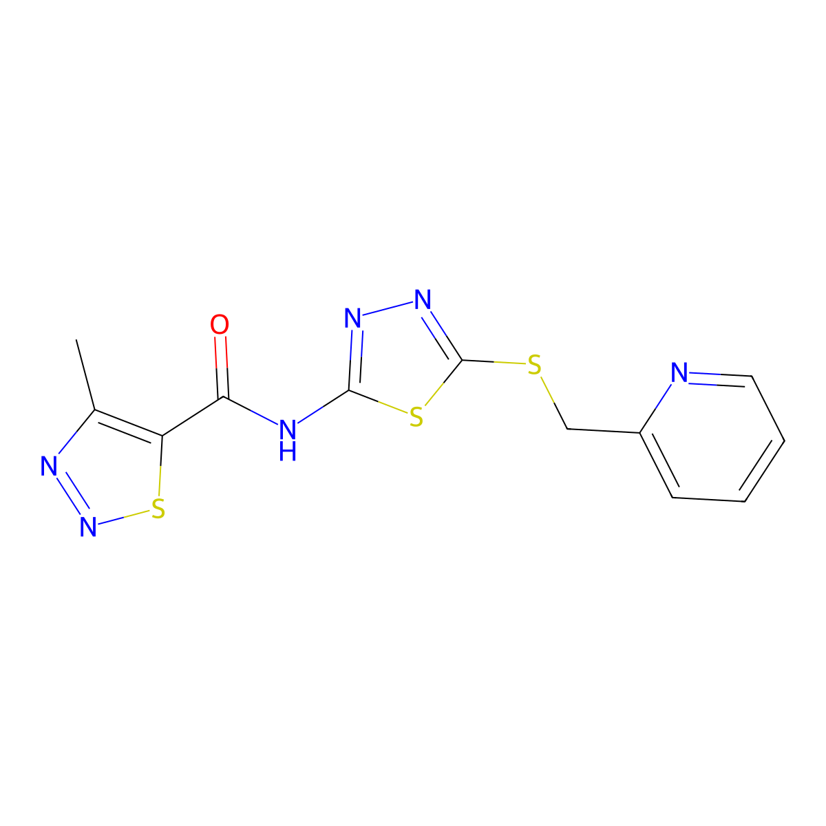 4-methyl-N-(5-((pyridin-2-ylmethyl)thio)-1,3,4-thiadiazol-2-yl)-1,2,3-thiadiazole-5-carboxamide molecular structure, CAS 1351589-54-2