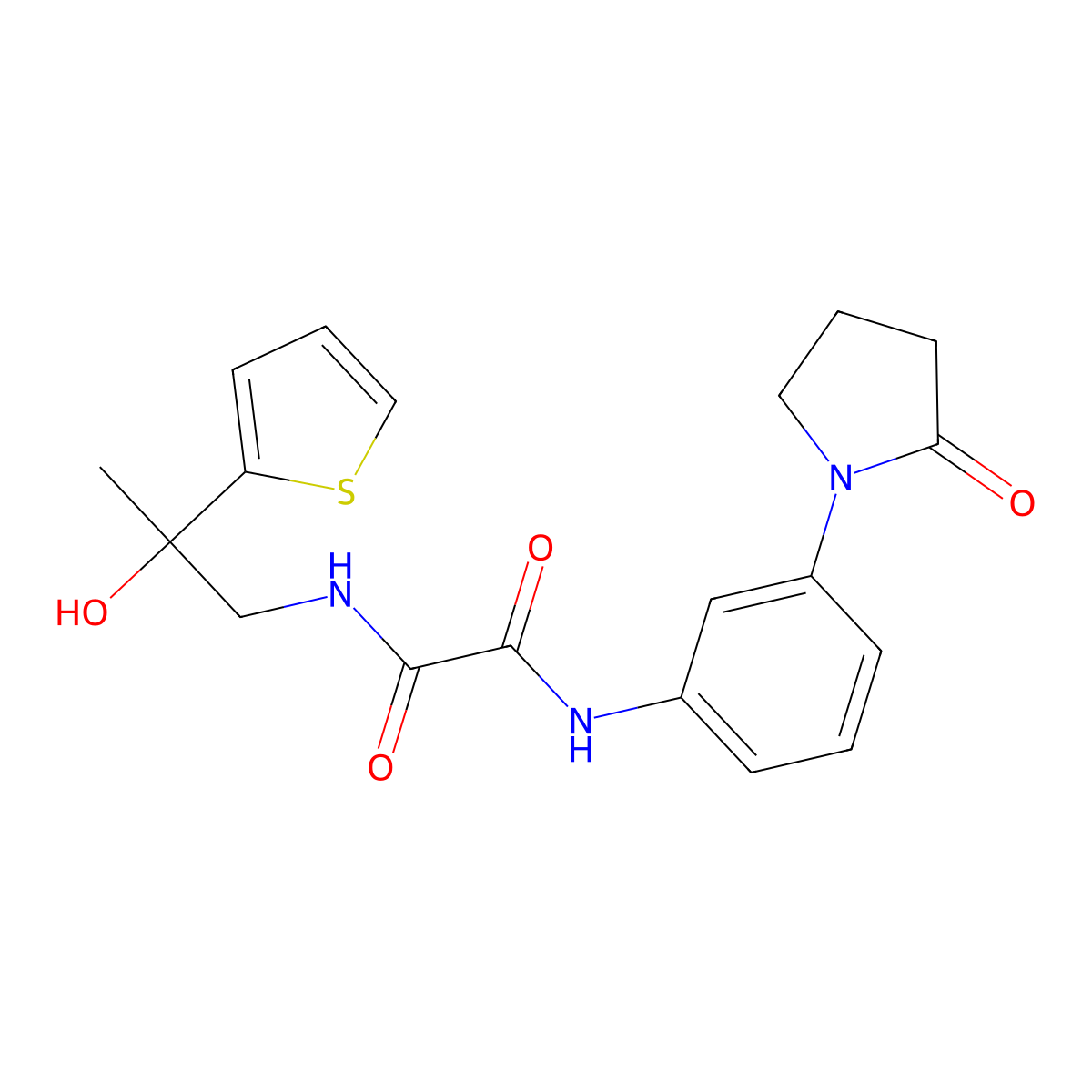 N1-(2-hydroxy-2-(thiophen-2-yl)propyl)-N2-(3-(2-oxopyrrolidin-1-yl)phenyl)oxalamide molecular structure, CAS 1351589-57-5