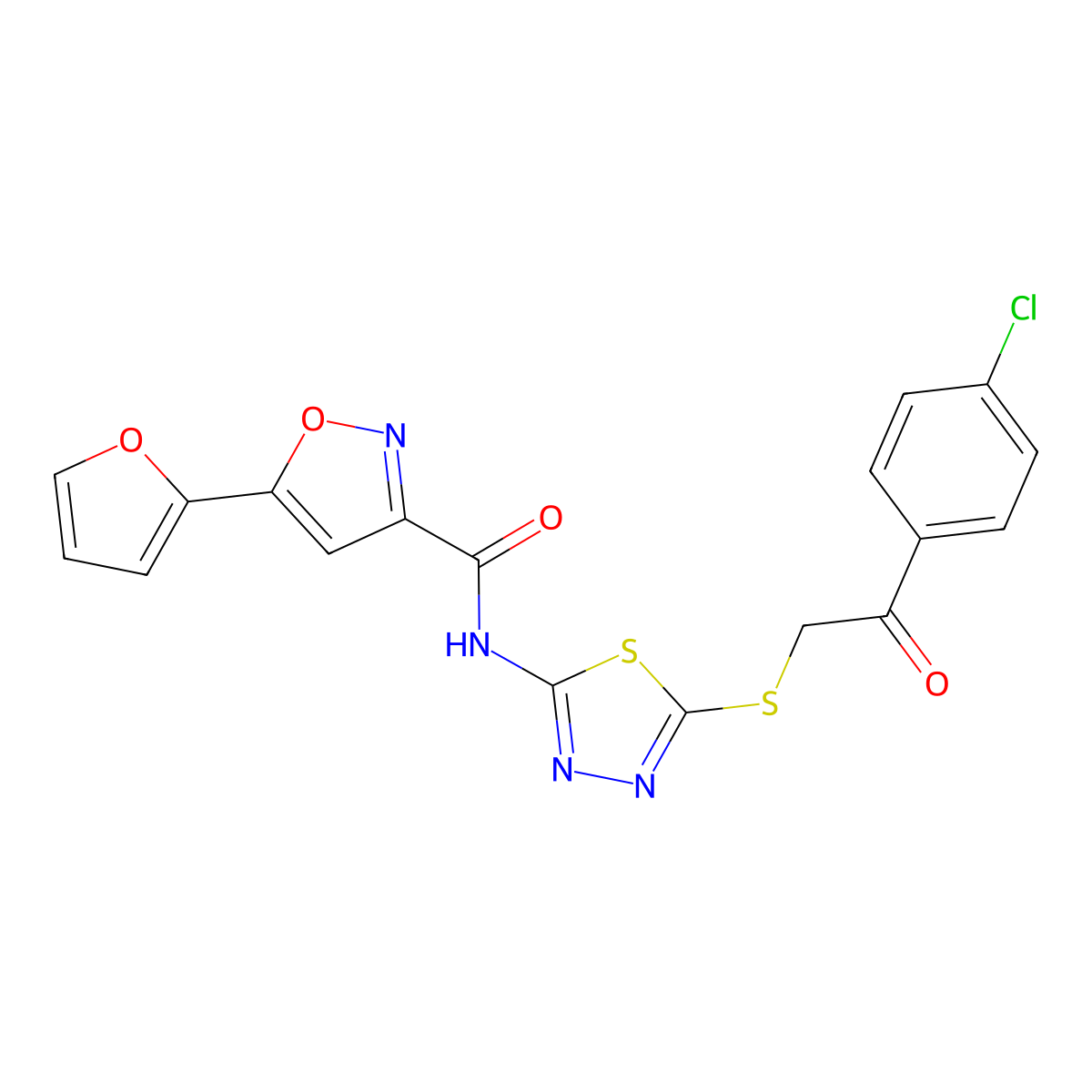 N-(5-((2-(4-chlorophenyl)-2-oxoethyl)thio)-1,3,4-thiadiazol-2-yl)-5-(furan-2-yl)isoxazole-3-carboxamide molecular structure, CAS 1351589-58-6