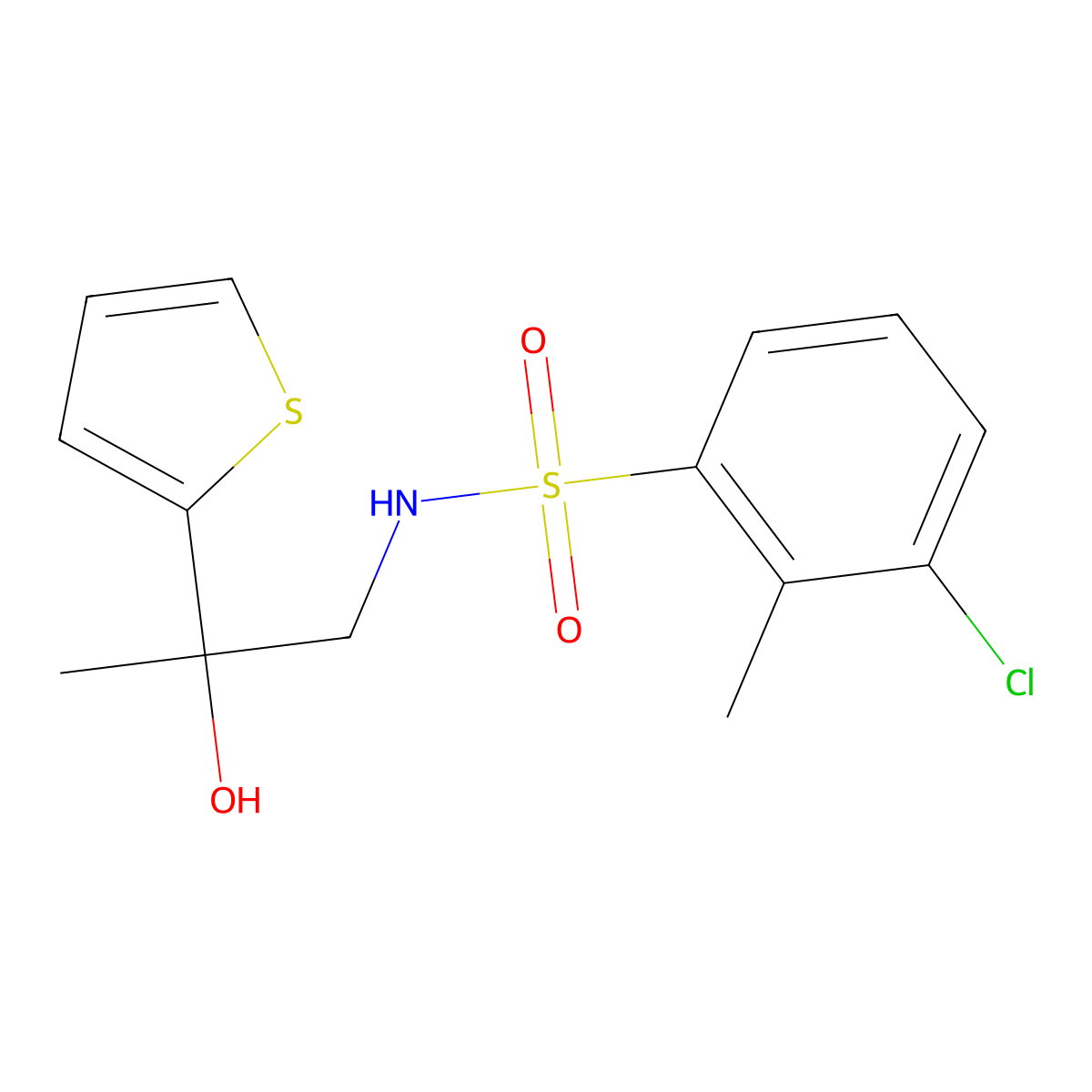 3-chloro-N-(2-hydroxy-2-(thiophen-2-yl)propyl)-2-methylbenzenesulfonamide molecular structure, CAS 1351589-64-4