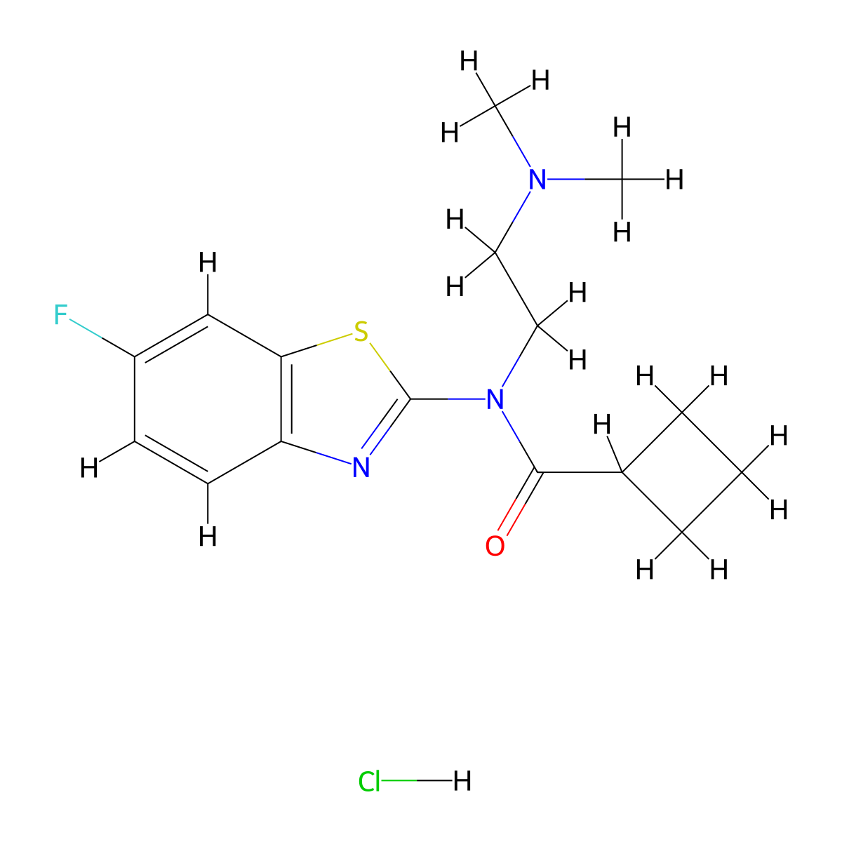 N-(2-(dimethylamino)ethyl)-N-(6-fluorobenzo[d]thiazol-2-yl)cyclobutanecarboxamide hydrochloride molecular structure, CAS 1351589-70-2