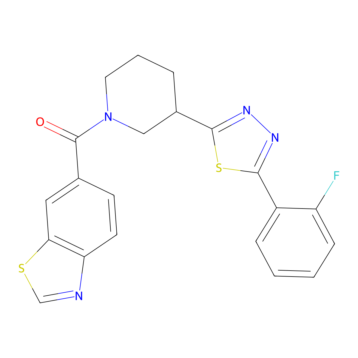 Benzo[d]thiazol-6-yl(3-(5-(2-fluorophenyl)-1,3,4-thiadiazol-2-yl)piperidin-1-yl)methanone molecular structure, CAS 1351589-96-2
