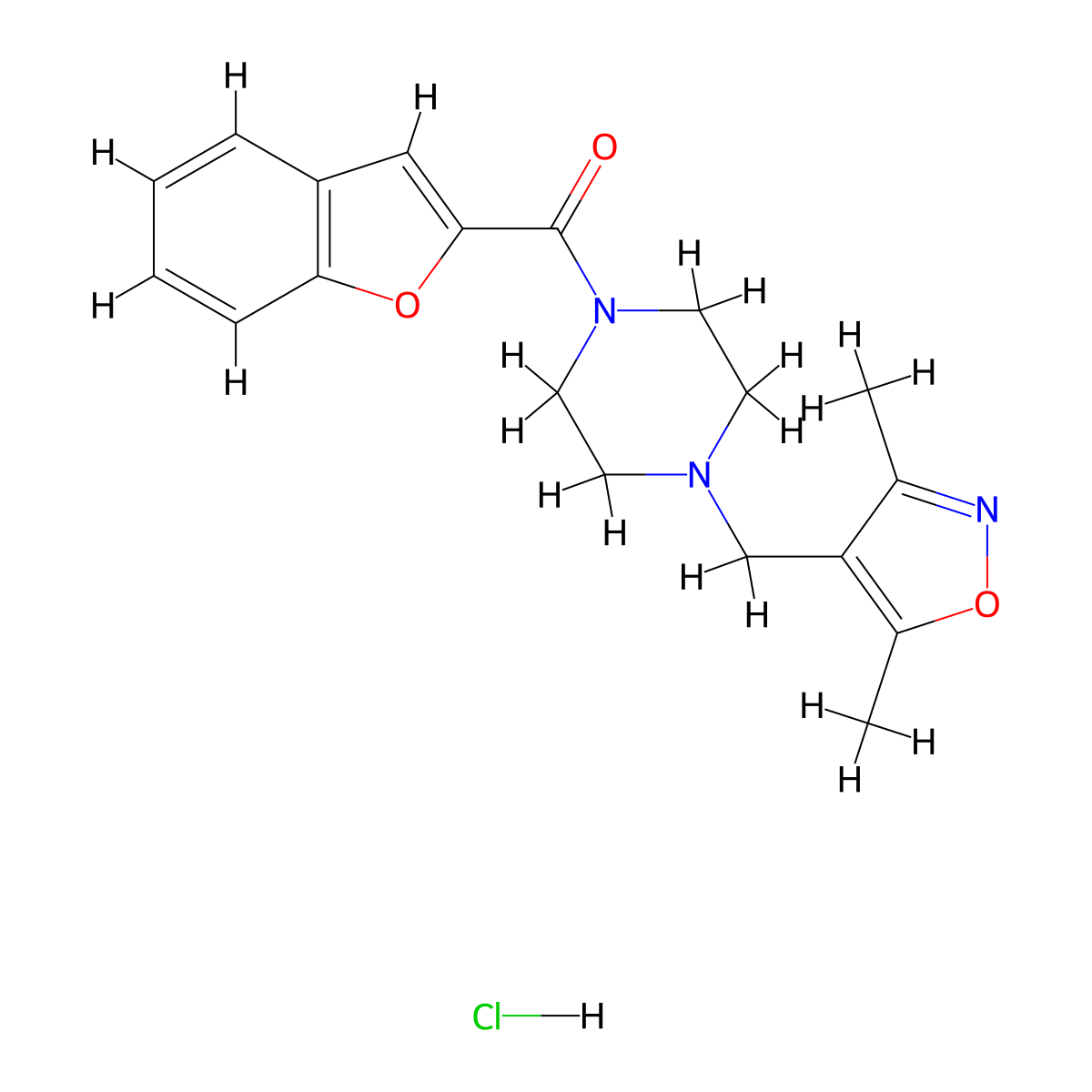 Benzofuran-2-yl(4-((3,5-dimethylisoxazol-4-yl)methyl)piperazin-1-yl)methanone hydrochloride molecular structure, CAS 1351590-09-4