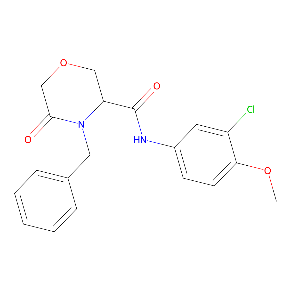 4-benzyl-N-(3-chloro-4-methoxyphenyl)-5-oxomorpholine-3-carboxamide molecular structure, CAS 1351590-12-9