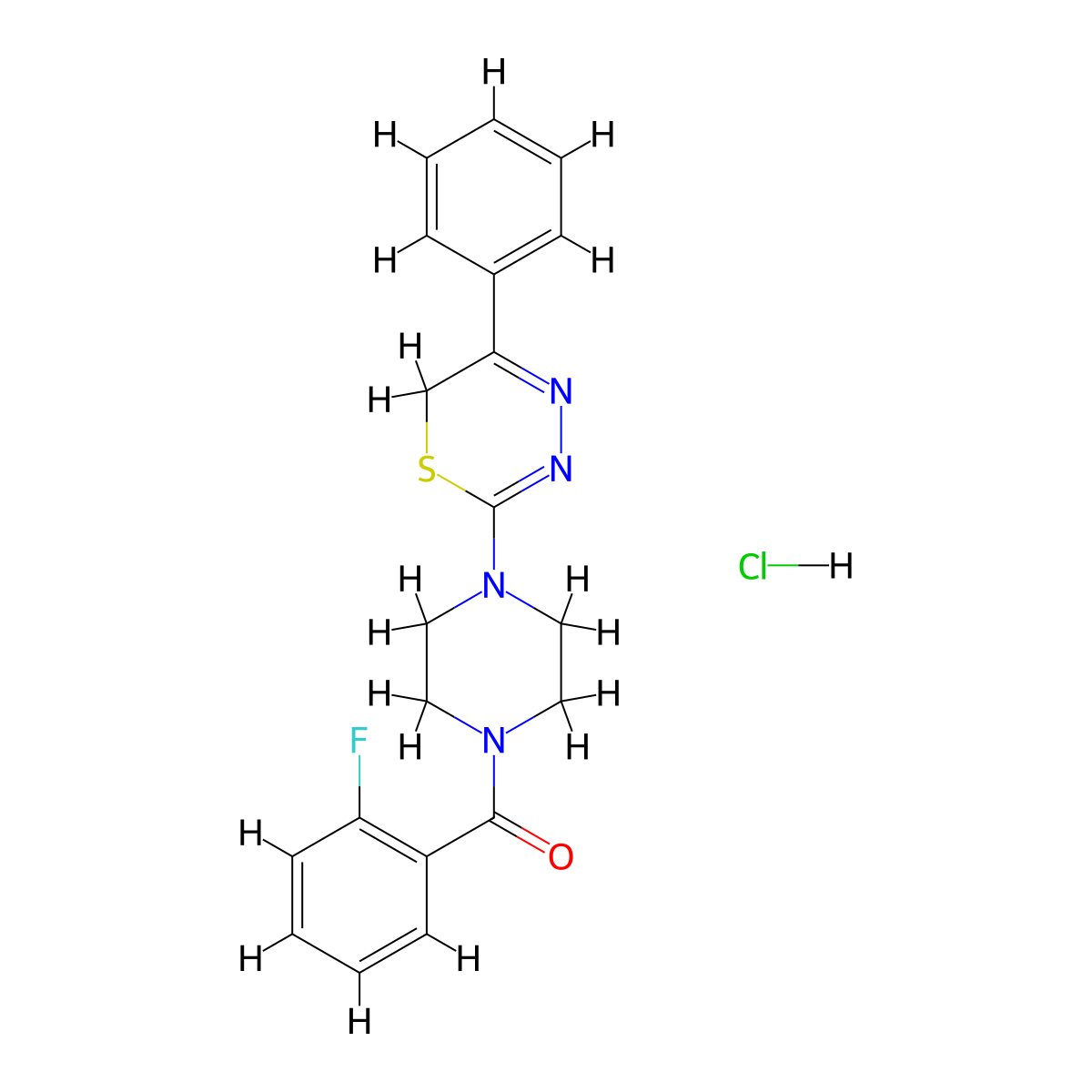 (2-fluorophenyl)(4-(5-phenyl-6H-1,3,4-thiadiazin-2-yl)piperazin-1-yl)methanone hydrochloride molecular structure, CAS 1351590-14-1