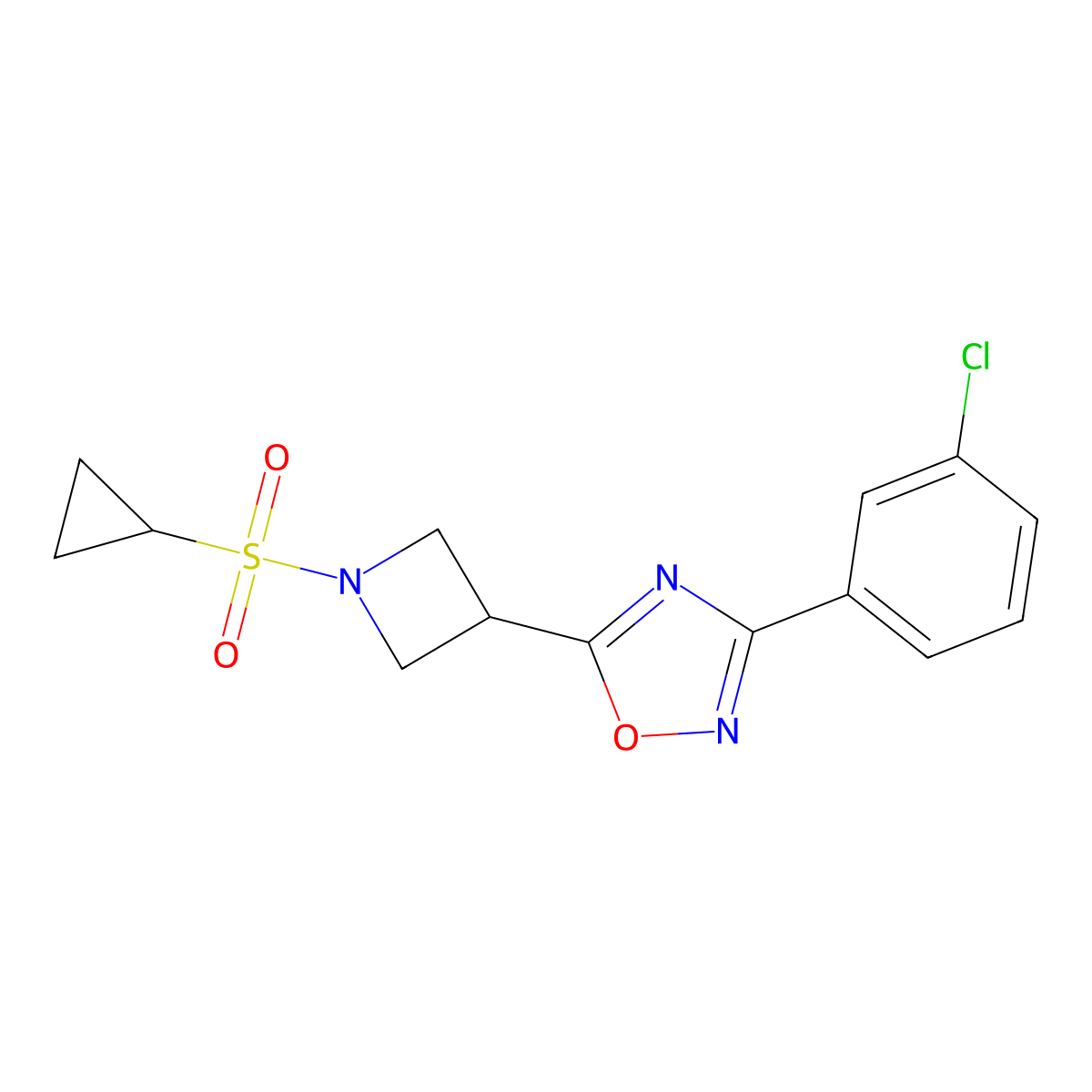 3-(3-Chlorophenyl)-5-(1-(cyclopropylsulfonyl)azetidin-3-yl)-1,2,4-oxadiazole molecular structure, CAS 1351590-17-4