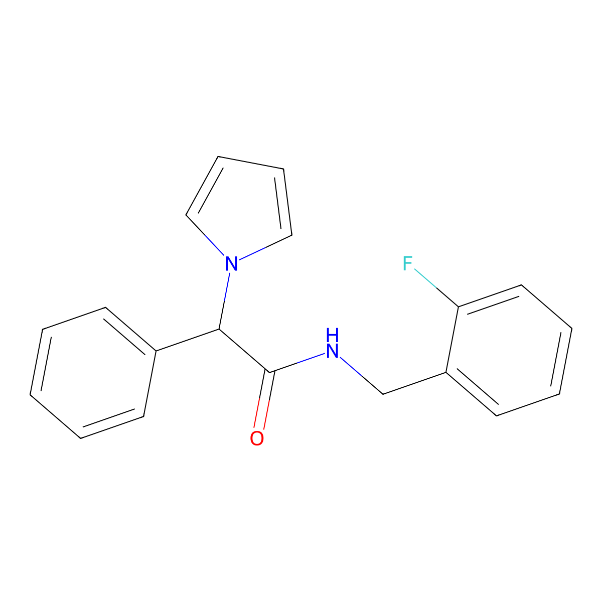 N-(2-fluorobenzyl)-2-phenyl-2-(1H-pyrrol-1-yl)acetamide molecular structure, CAS 1351590-22-1