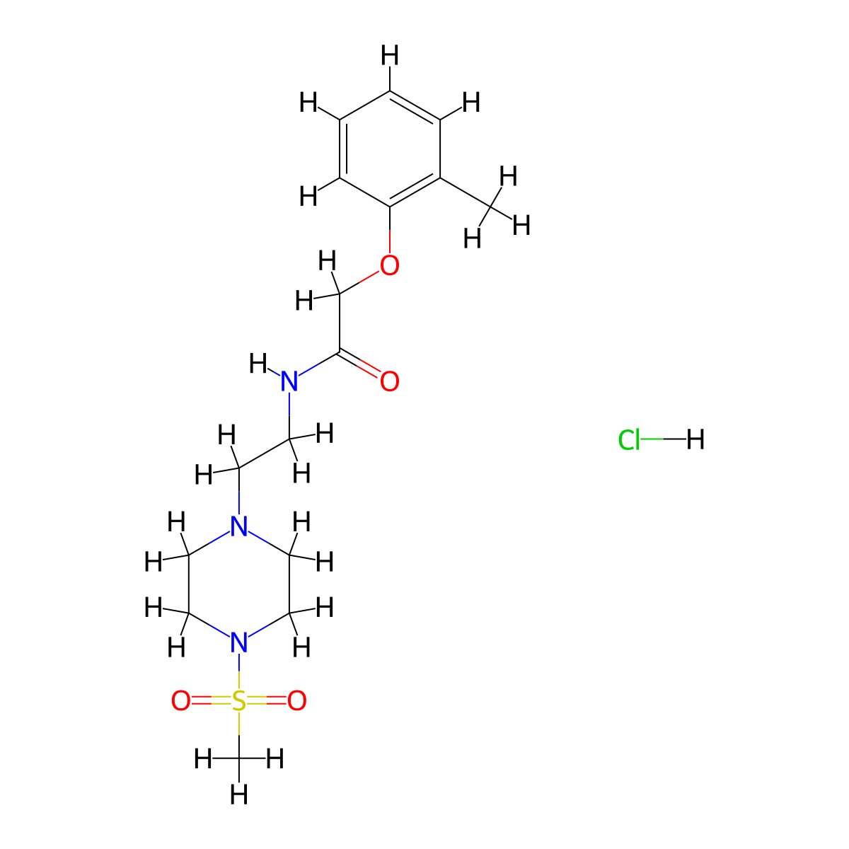 N-(2-(4-(methylsulfonyl)piperazin-1-yl)ethyl)-2-(o-tolyloxy)acetamide hydrochloride molecular structure, CAS 1351590-29-8