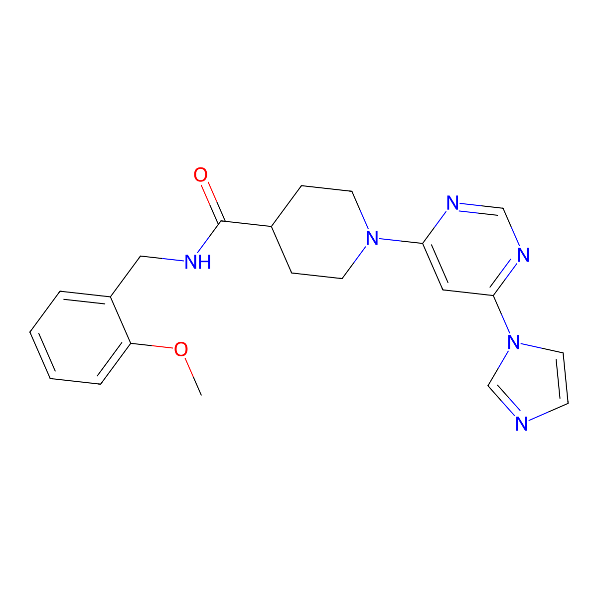 1-(6-(1H-imidazol-1-yl)pyrimidin-4-yl)-N-(2-methoxybenzyl)piperidine-4-carboxamide molecular structure, CAS 1351590-38-9