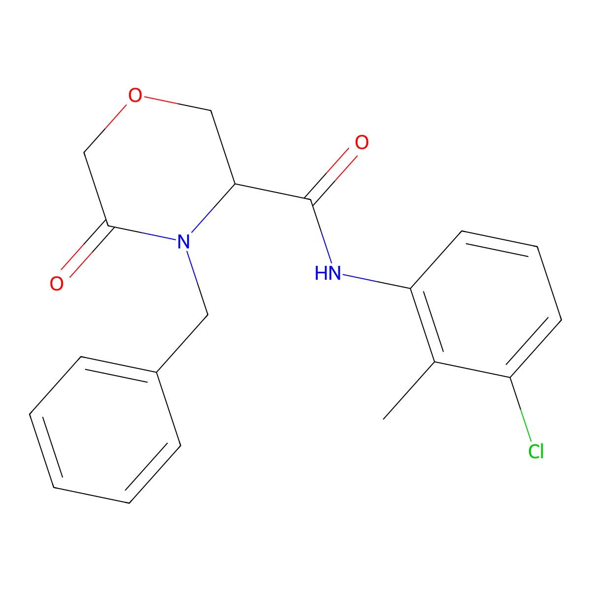4-benzyl-N-(3-chloro-2-methylphenyl)-5-oxomorpholine-3-carboxamide molecular structure, CAS 1351590-40-3