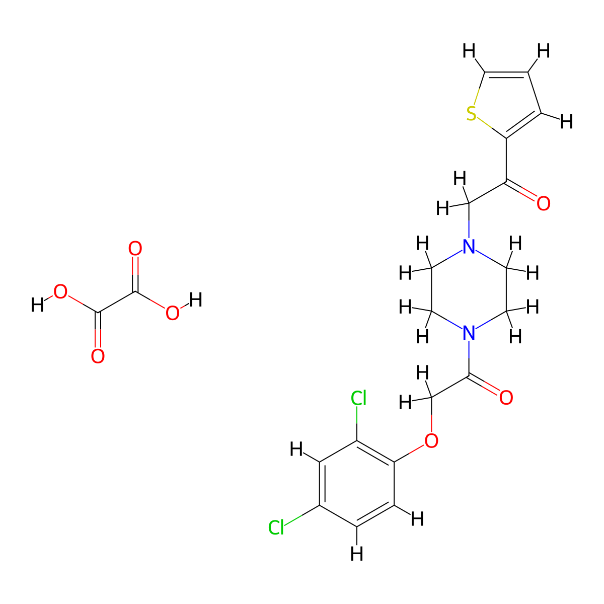 2-(2,4-Dichlorophenoxy)-1-(4-(2-oxo-2-(thiophen-2-yl)ethyl)piperazin-1-yl)ethanone oxalate molecular structure, CAS 1351590-43-6