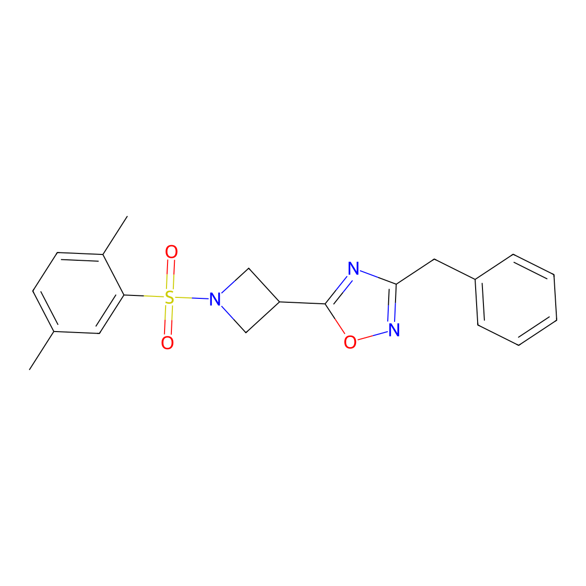 3-Benzyl-5-(1-((2,5-dimethylphenyl)sulfonyl)azetidin-3-yl)-1,2,4-oxadiazole molecular structure, CAS 1351590-45-8
