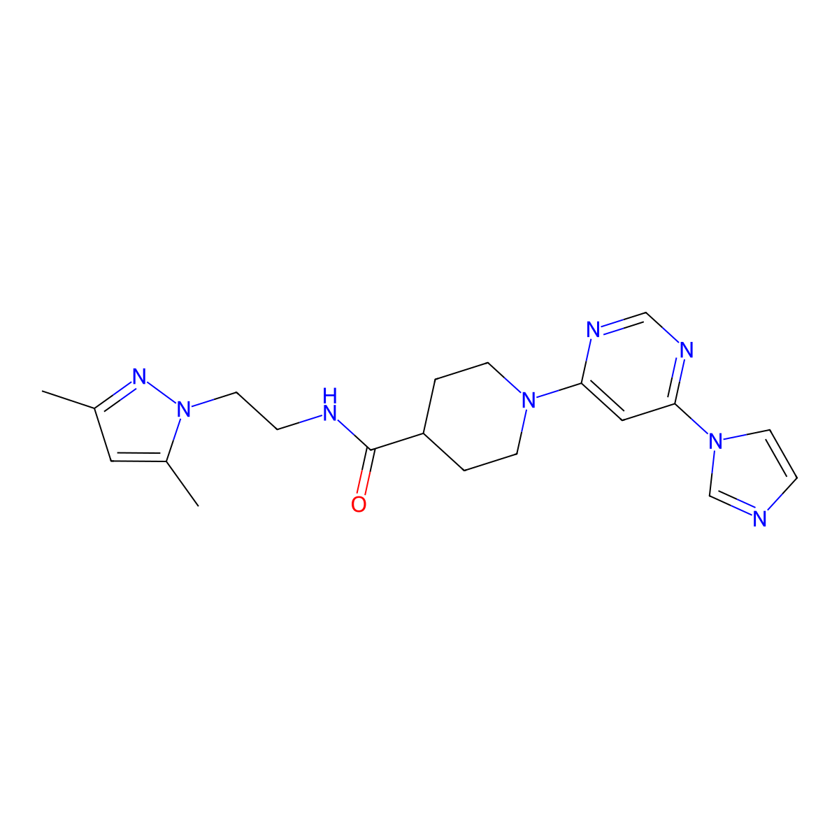 N-[2-(3,5-dimethyl-1H-pyrazol-1-yl)ethyl]-1-[6-(1H-imidazol-1-yl)pyrimidin-4-yl]piperidine-4-carboxamide molecular structure, CAS 1351590-49-2