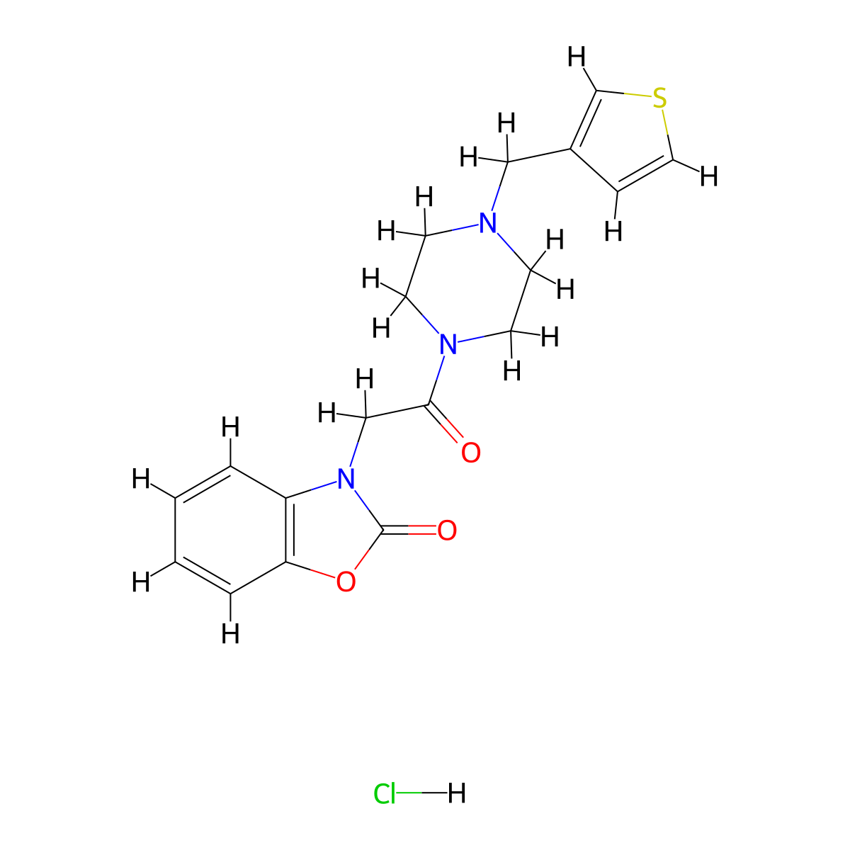 3-(2-oxo-2-(4-(thiophen-3-ylmethyl)piperazin-1-yl)ethyl)benzo[d]oxazol-2(3H)-one hydrochloride molecular structure, CAS 1351590-50-5