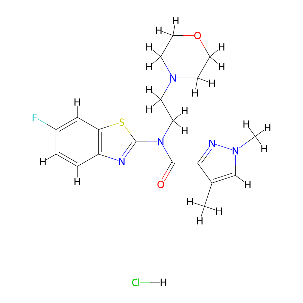 N-(6-fluorobenzo[d]thiazol-2-yl)-1,4-dimethyl-N-(2-morpholinoethyl)-1H-pyrazole-3-carboxamide hydrochloride molecular structure, CAS 1351590-52-7