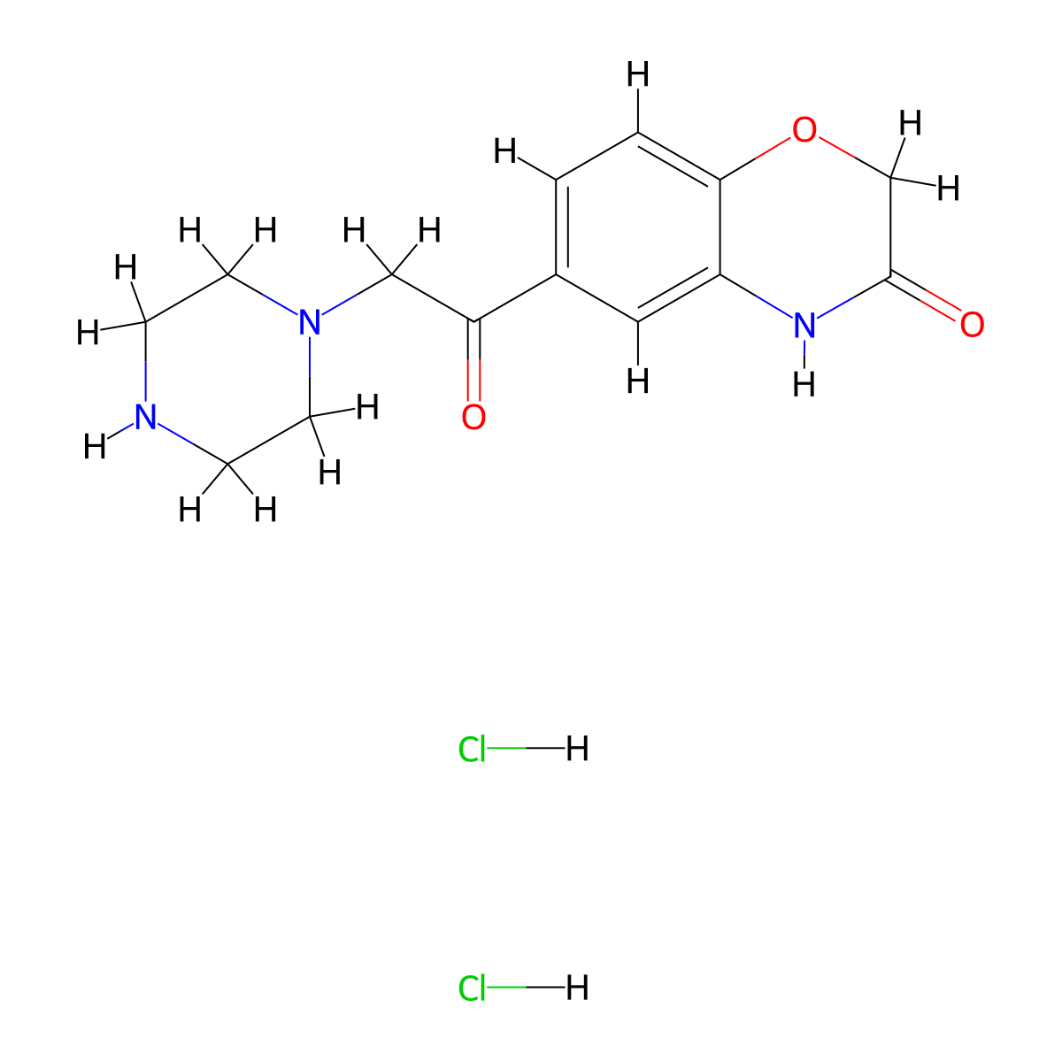 6-(piperazin-1-ylacetyl)-2H-1,4-benzoxazin-3(4H)-one dihydrochloride molecular structure, CAS 1351590-53-8