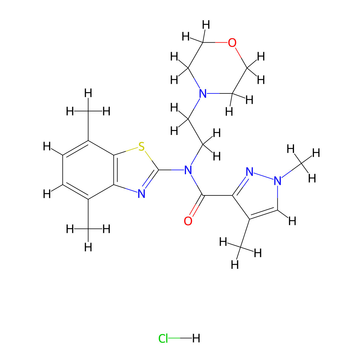 N-(4,7-dimethylbenzo[d]thiazol-2-yl)-1,4-dimethyl-N-(2-morpholinoethyl)-1H-pyrazole-3-carboxamide hydrochloride molecular structure, CAS 1351590-61-8