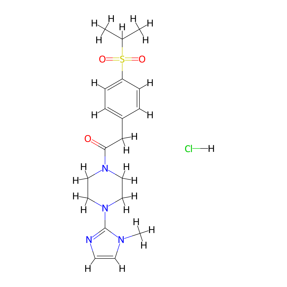 2-(4-(isopropylsulfonyl)phenyl)-1-(4-(1-methyl-1H-imidazol-2-yl)piperazin-1-yl)ethanone hydrochloride molecular structure, CAS 1351590-63-0