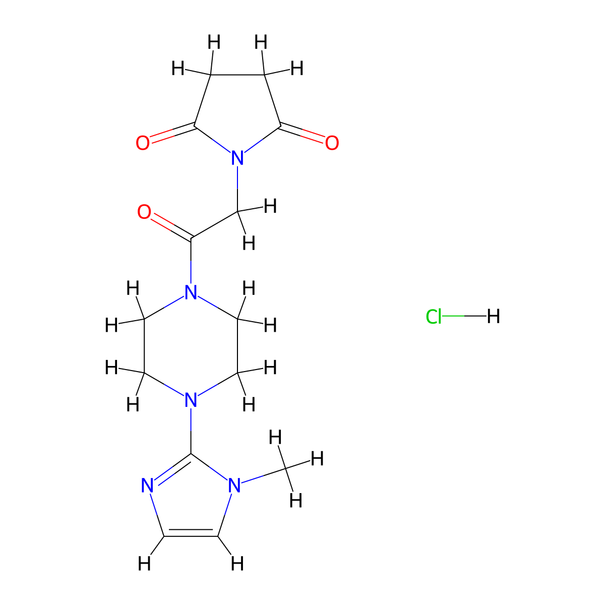 1-(2-(4-(1-methyl-1H-imidazol-2-yl)piperazin-1-yl)-2-oxoethyl)pyrrolidine-2,5-dione hydrochloride molecular structure, CAS 1351590-69-6