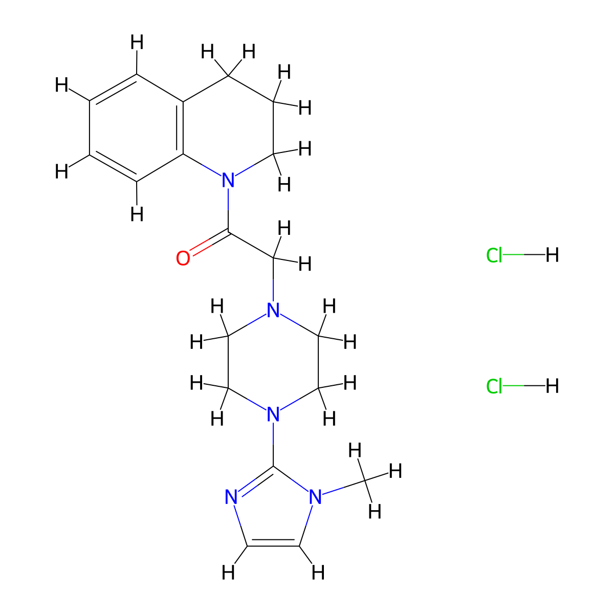 1-(3,4-dihydroquinolin-1(2H)-yl)-2-(4-(1-methyl-1H-imidazol-2-yl)piperazin-1-yl)ethanone dihydrochloride molecular structure, CAS 1351590-74-3