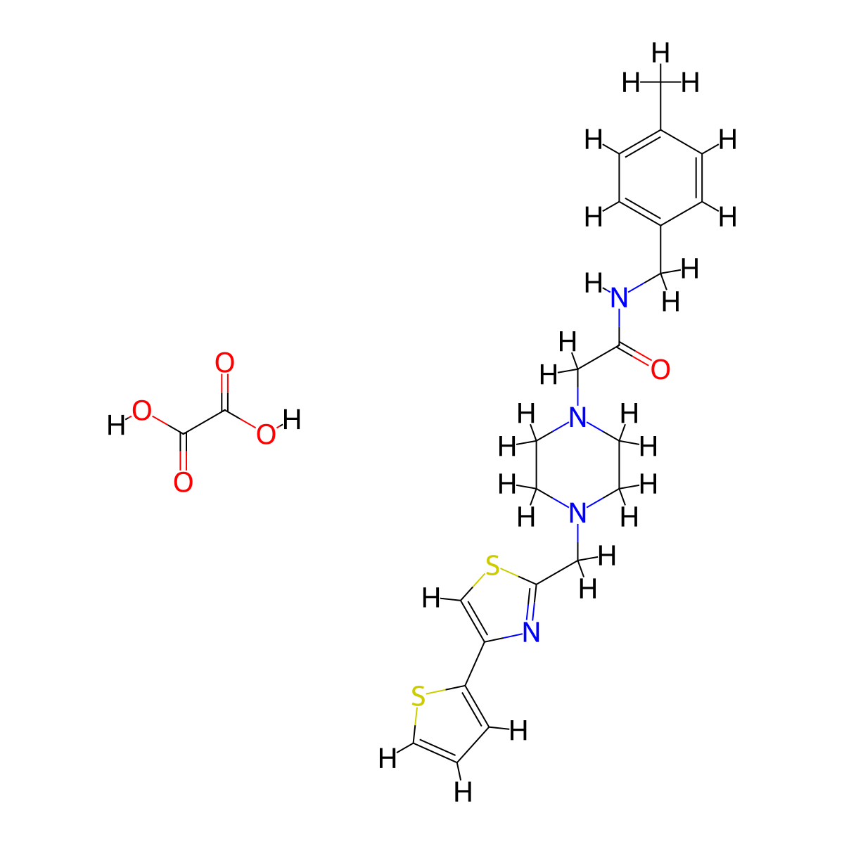 N-(4-methylbenzyl)-2-(4-((4-(thiophen-2-yl)thiazol-2-yl)methyl)piperazin-1-yl)acetamide oxalate molecular structure, CAS 1351590-78-7