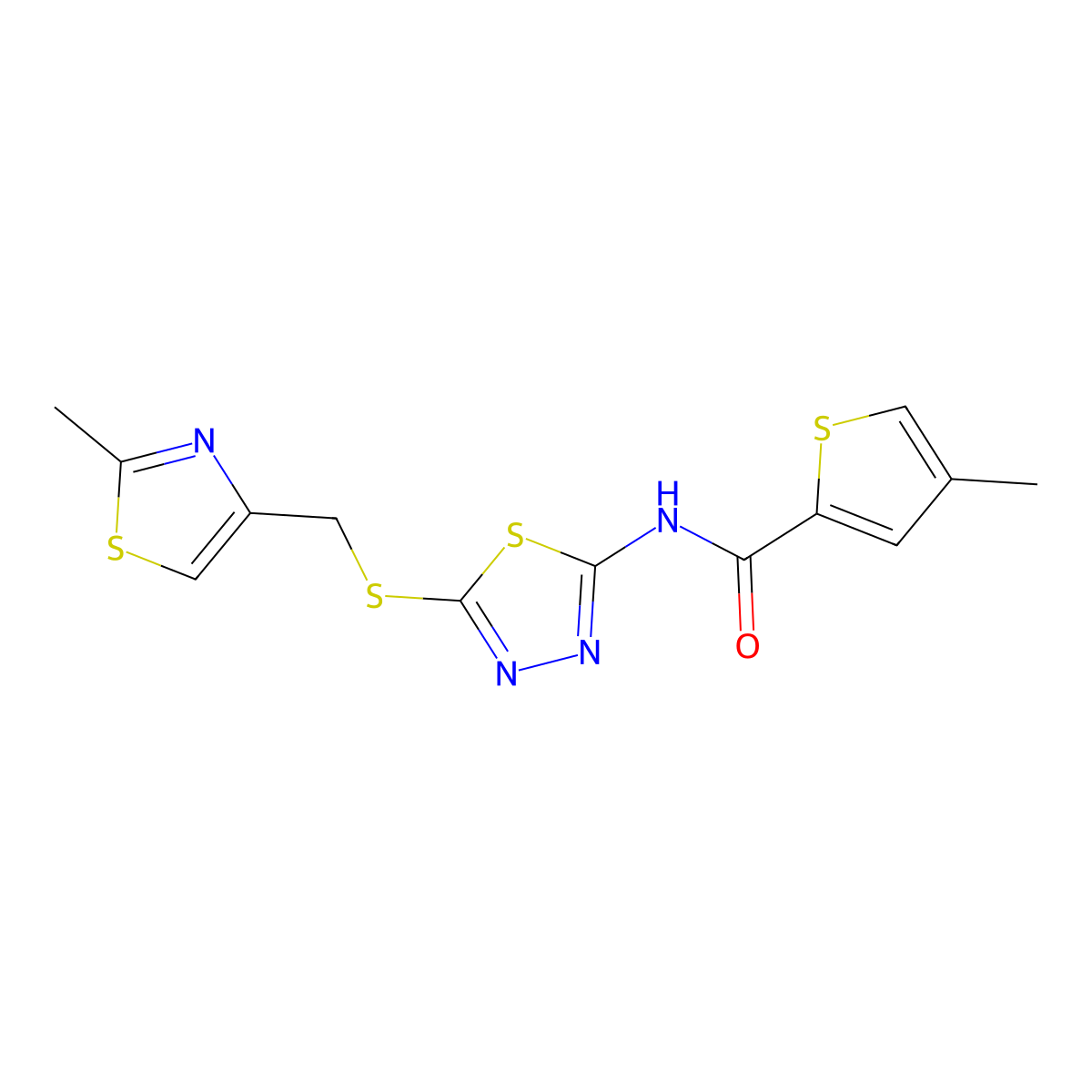 4-methyl-N-(5-(((2-methylthiazol-4-yl)methyl)thio)-1,3,4-thiadiazol-2-yl)thiophene-2-carboxamide molecular structure, CAS 1351590-83-4