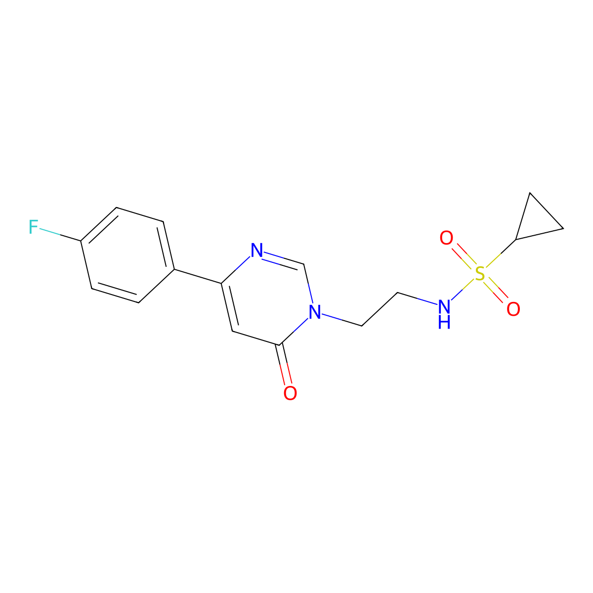 N-(2-(4-(4-fluorophenyl)-6-oxopyrimidin-1(6H)-yl)ethyl)cyclopropanesulfonamide molecular structure, CAS 1351590-91-4
