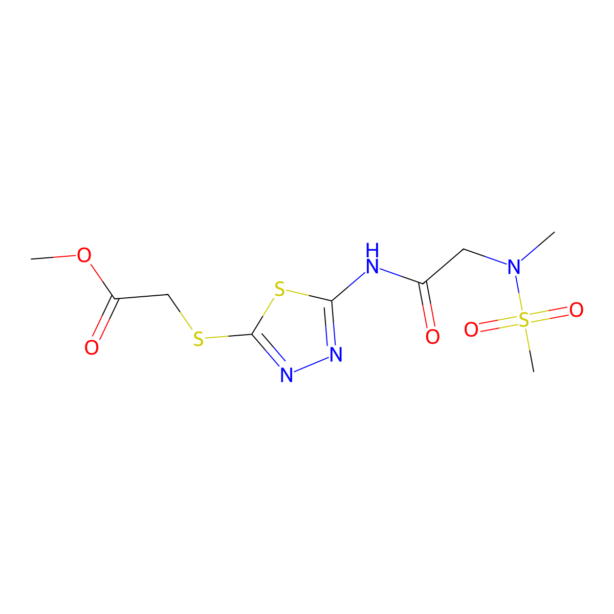 methyl 2-((5-(2-(N-methylmethylsulfonamido)acetamido)-1,3,4-thiadiazol-2-yl)thio)acetate molecular structure, CAS 1351590-92-5
