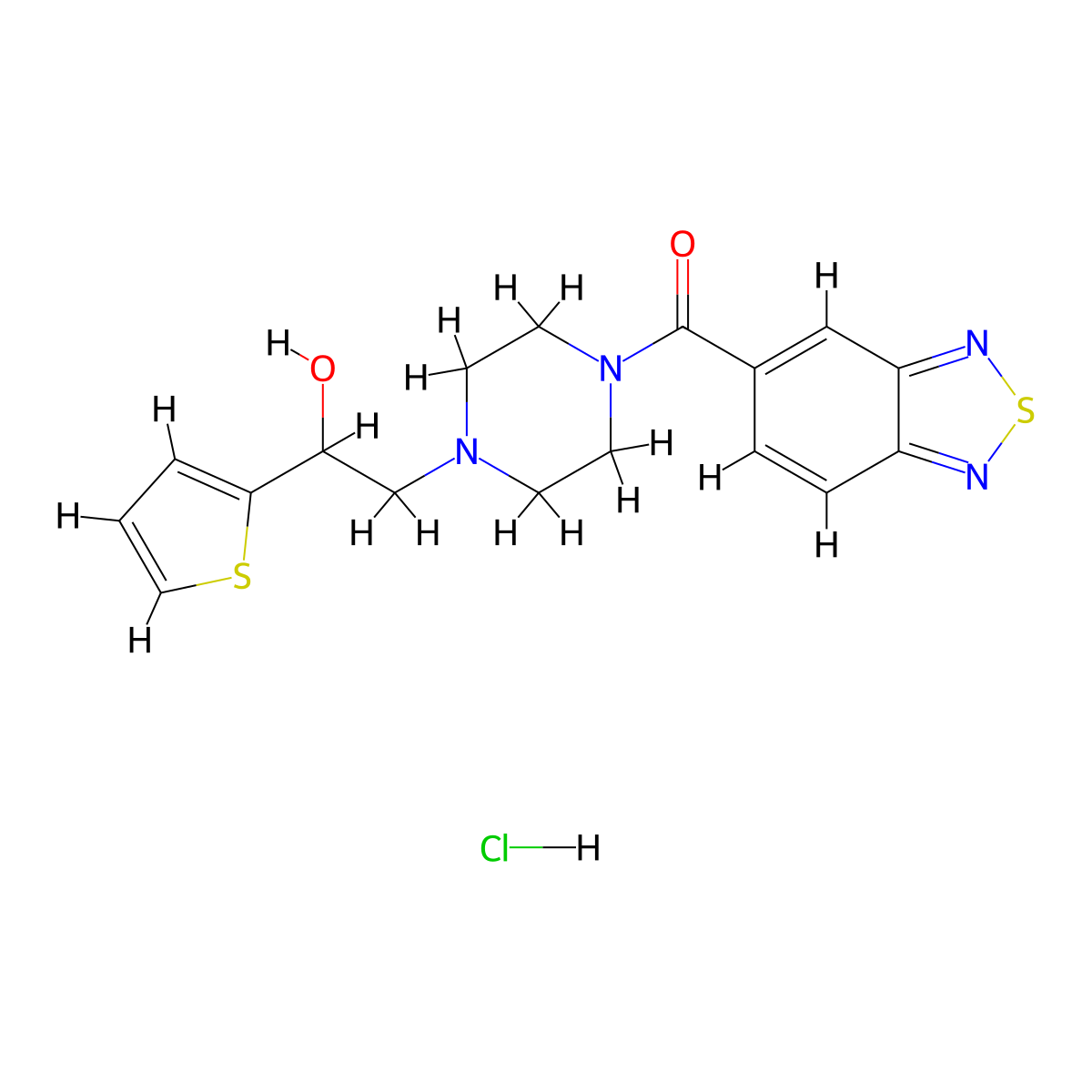Benzo[c][1,2,5]thiadiazol-5-yl(4-(2-hydroxy-2-(thiophen-2-yl)ethyl)piperazin-1-yl)methanone hydrochloride molecular structure, CAS 1351590-93-6