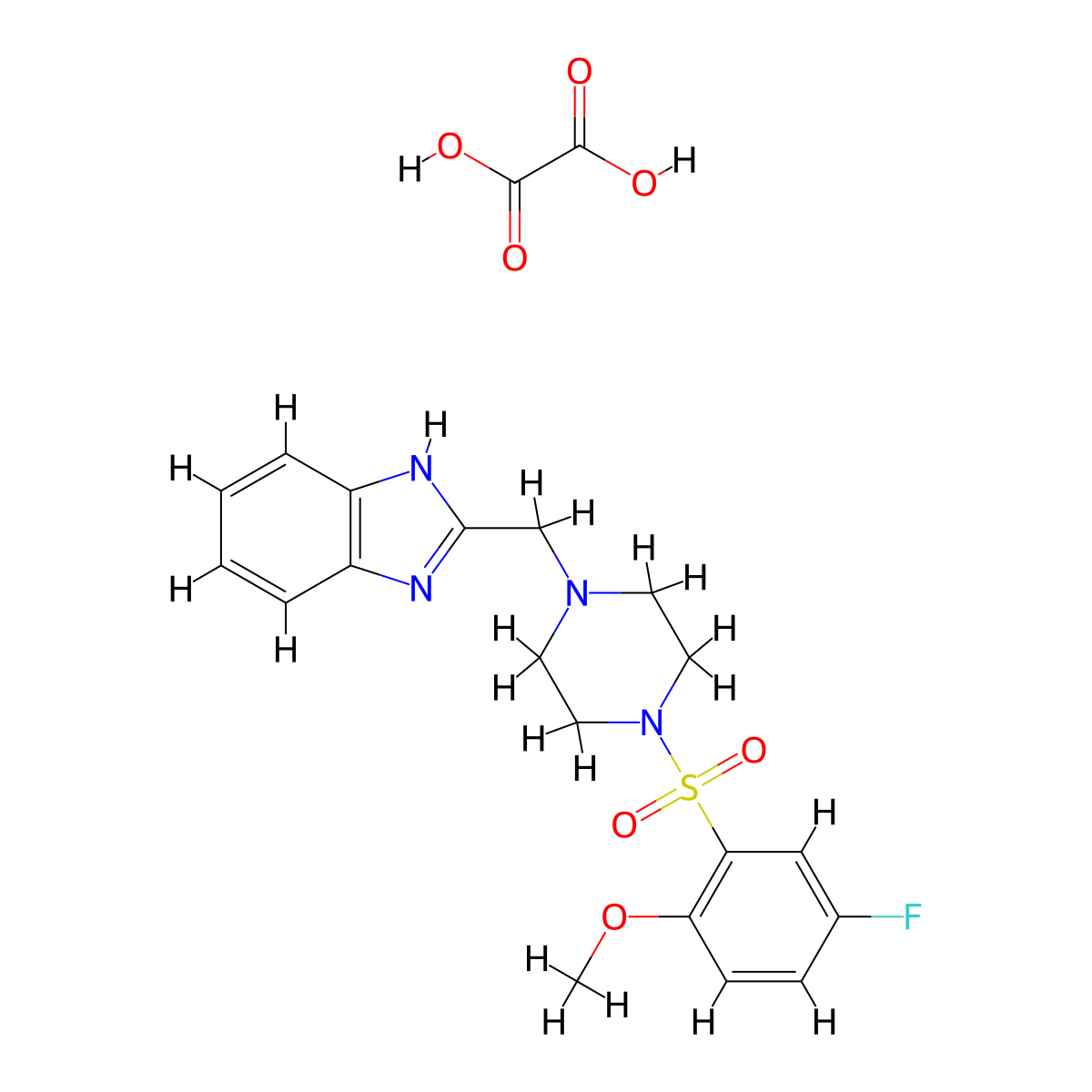 2-((4-((5-fluoro-2-methoxyphenyl)sulfonyl)piperazin-1-yl)methyl)-1H-benzo[d]imidazole oxalate molecular structure, CAS 1351590-98-1