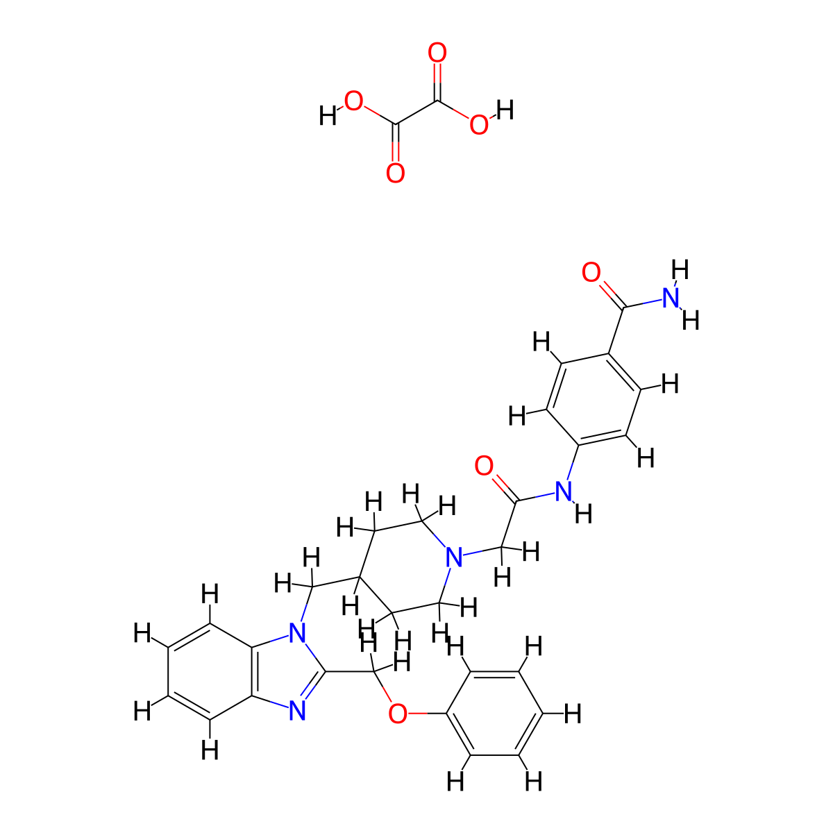 4-(2-(4-((2-(phenoxymethyl)-1H-benzo[d]imidazol-1-yl)methyl)piperidin-1-yl)acetamido)benzamide oxalate molecular structure, CAS 1351590-99-2