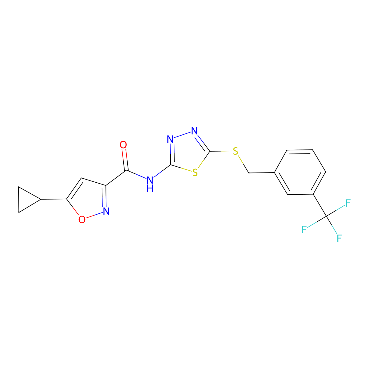 5-cyclopropyl-N-(5-((3-(trifluoromethyl)benzyl)thio)-1,3,4-thiadiazol-2-yl)isoxazole-3-carboxamide molecular structure, CAS 1351591-00-8
