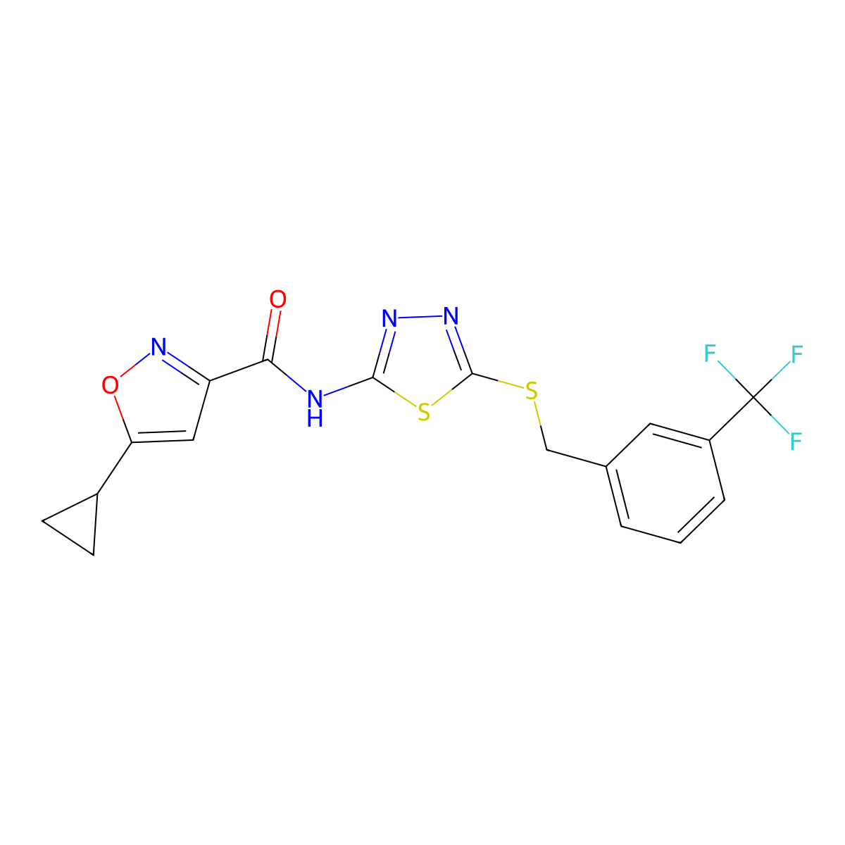 5-cyclopropyl-N-(5-((3-(trifluoromethyl)benzyl)thio)-1,3,4-thiadiazol-2-yl)isoxazole-3-carboxamide molecular structure, CAS 1351591-00-8