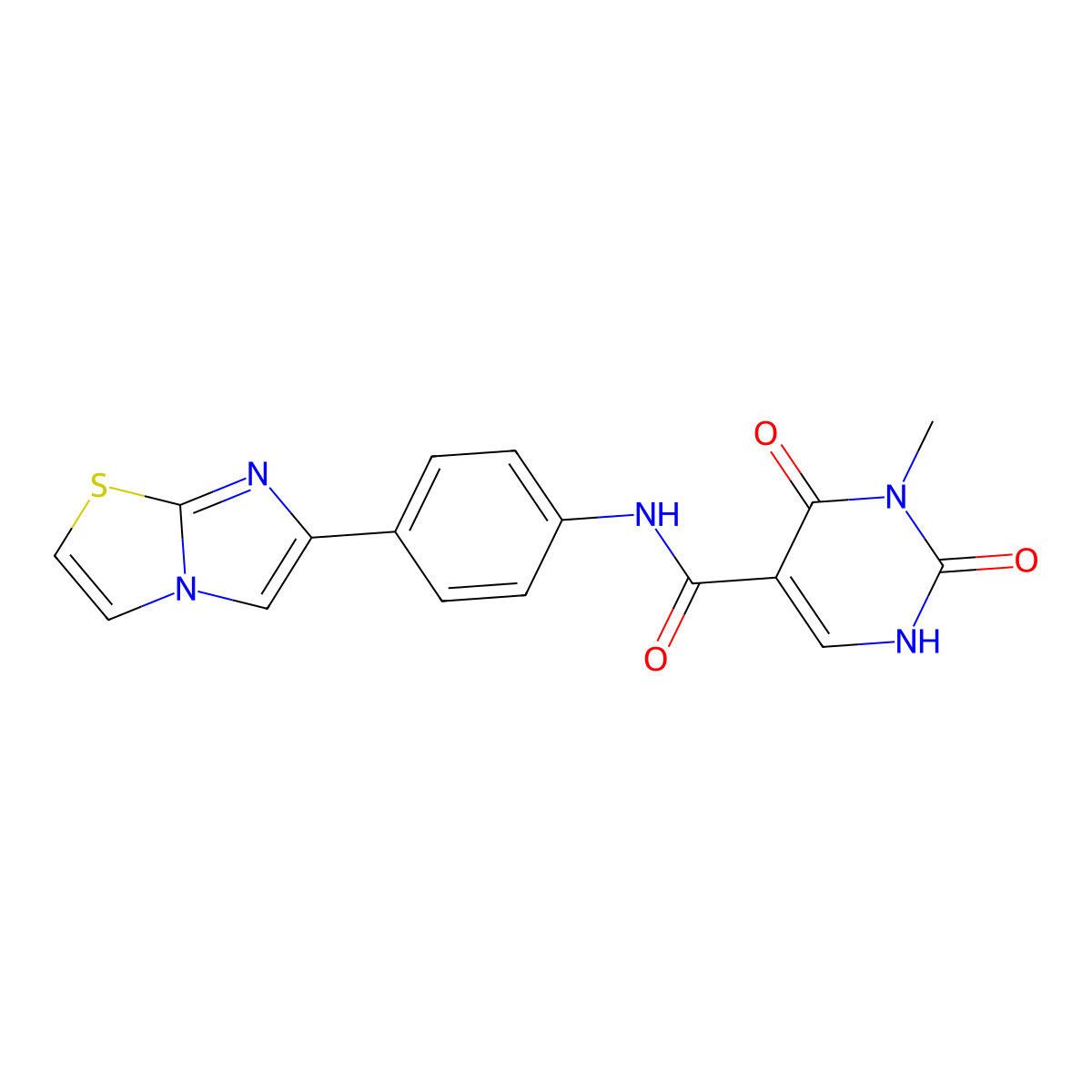 N-(4-(imidazo[2,1-b]thiazol-6-yl)phenyl)-3-methyl-2,4-dioxo-1,2,3,4-tetrahydropyrimidine-5-carboxamide molecular structure, CAS 1351591-09-7