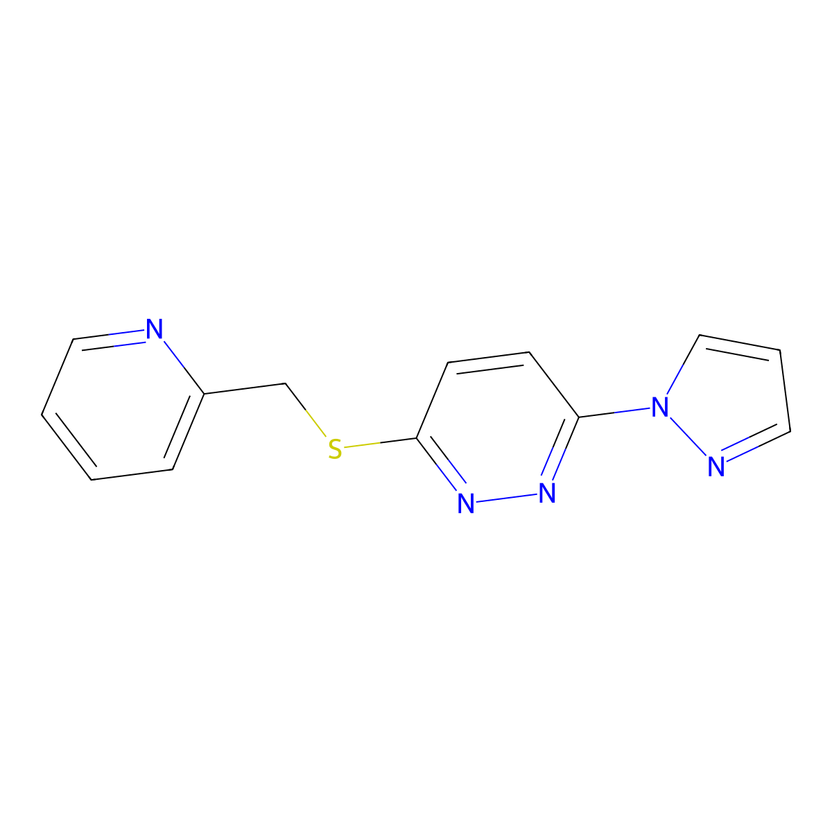 3-(1H-pyrazol-1-yl)-6-((pyridin-2-ylmethyl)thio)pyridazine molecular structure, CAS 1351591-12-2