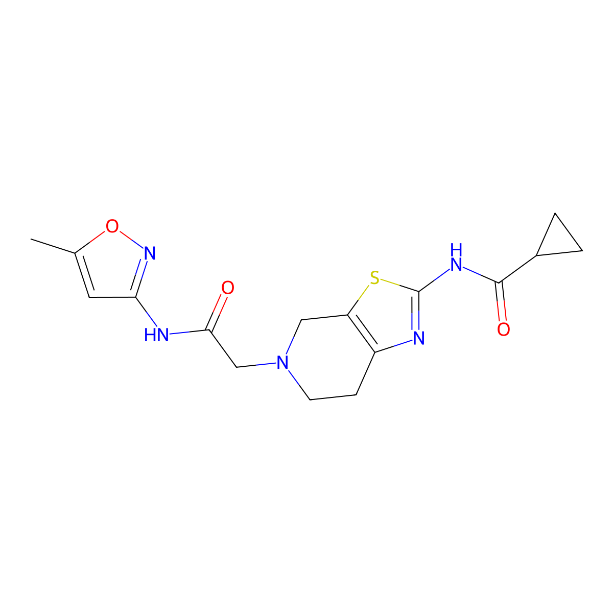 N-(5-(2-((5-methylisoxazol-3-yl)amino)-2-oxoethyl)-4,5,6,7-tetrahydrothiazolo[5,4-c]pyridin-2-yl)cyclopropanecarboxamide molecular structure, CAS 1351591-15-5
