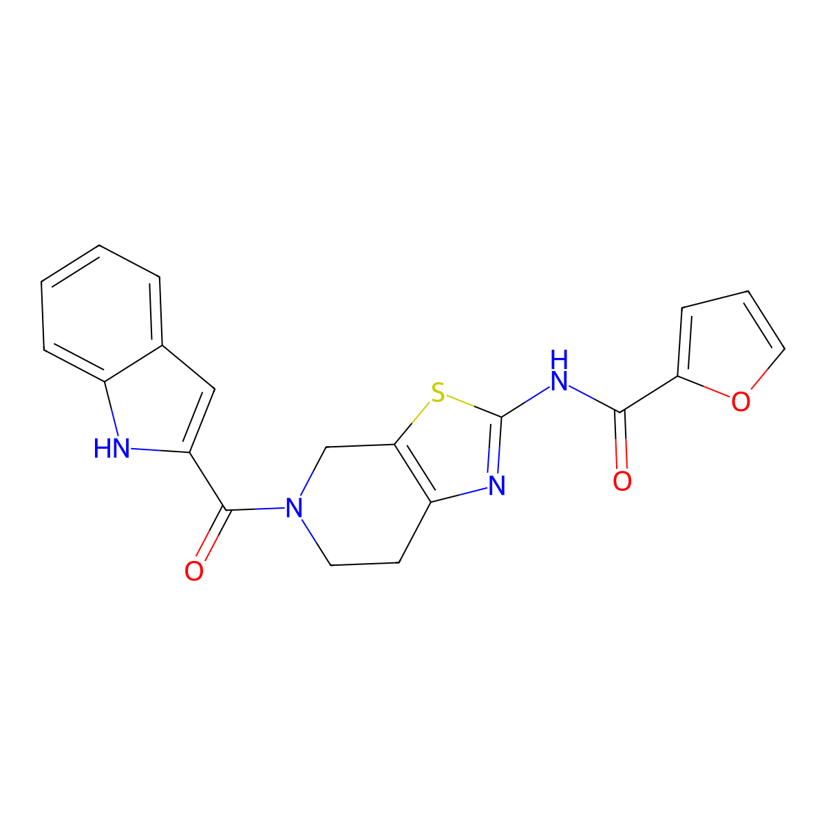 N-(5-(1H-indole-2-carbonyl)-4,5,6,7-tetrahydrothiazolo[5,4-c]pyridin-2-yl)furan-2-carboxamide molecular structure, CAS 1351591-21-3