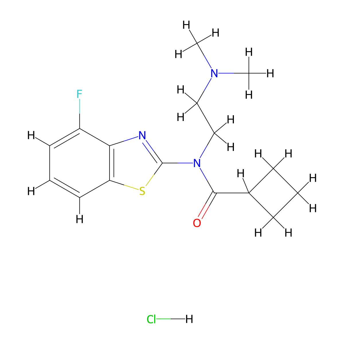 N-(2-(dimethylamino)ethyl)-N-(4-fluorobenzo[d]thiazol-2-yl)cyclobutanecarboxamide hydrochloride molecular structure, CAS 1351591-22-4