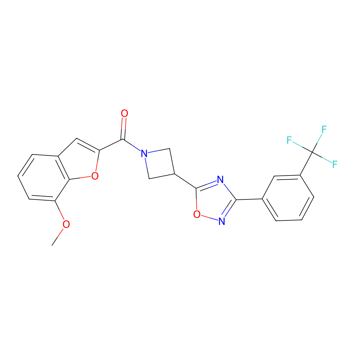 (7-Methoxybenzofuran-2-yl)(3-(3-(3-(trifluoromethyl)phenyl)-1,2,4-oxadiazol-5-yl)azetidin-1-yl)methanone molecular structure, CAS 1351591-26-8