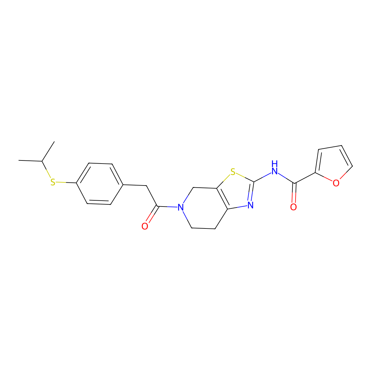 N-(5-(2-(4-(isopropylthio)phenyl)acetyl)-4,5,6,7-tetrahydrothiazolo[5,4-c]pyridin-2-yl)furan-2-carboxamide molecular structure, CAS 1351591-30-4