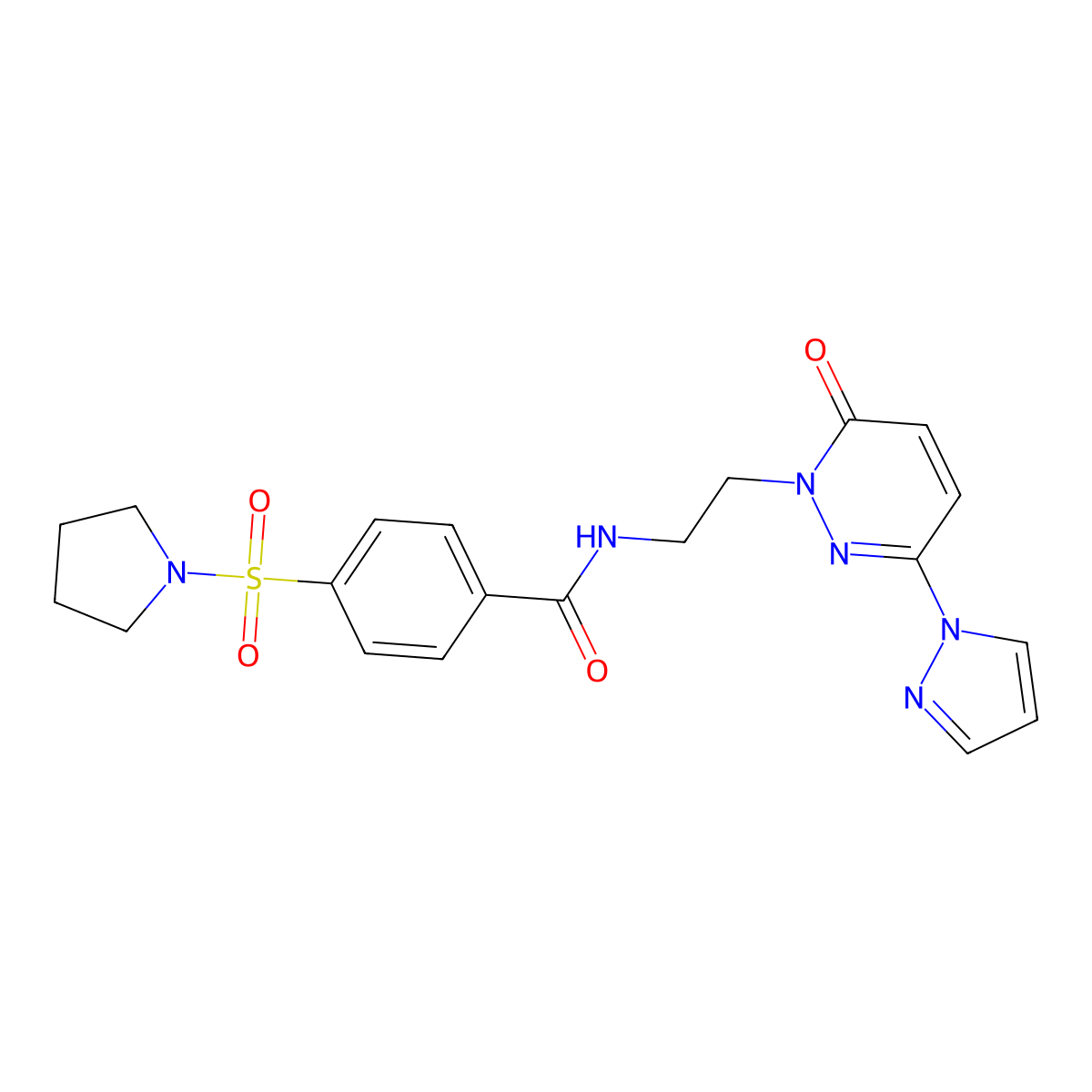 N-(2-(6-oxo-3-(1H-pyrazol-1-yl)pyridazin-1(6H)-yl)ethyl)-4-(pyrrolidin-1-ylsulfonyl)benzamide molecular structure, CAS 1351591-31-5