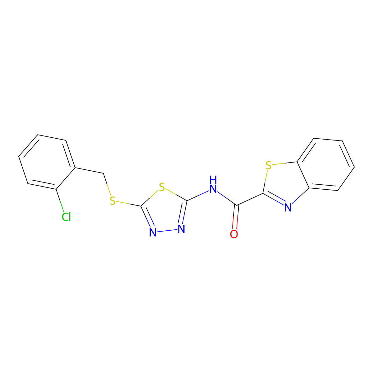 N-(5-((2-chlorobenzyl)thio)-1,3,4-thiadiazol-2-yl)benzo[d]thiazole-2-carboxamide molecular structure, CAS 1351591-33-7