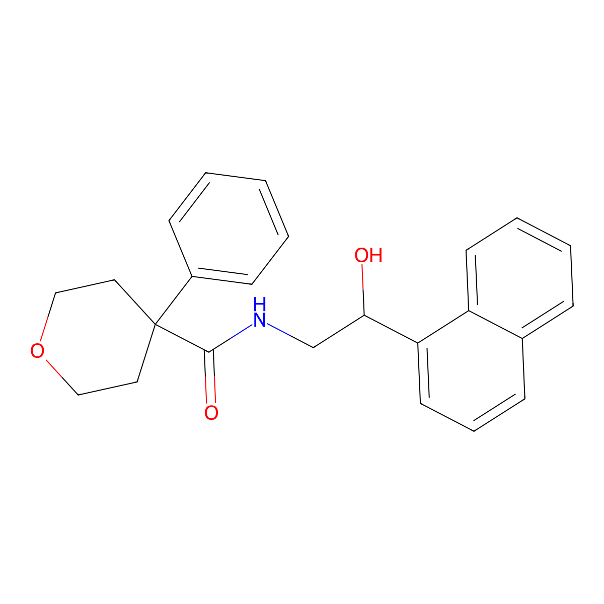 N-(2-hydroxy-2-(naphthalen-1-yl)ethyl)-4-phenyltetrahydro-2H-pyran-4-carboxamide molecular structure, CAS 1351591-35-9