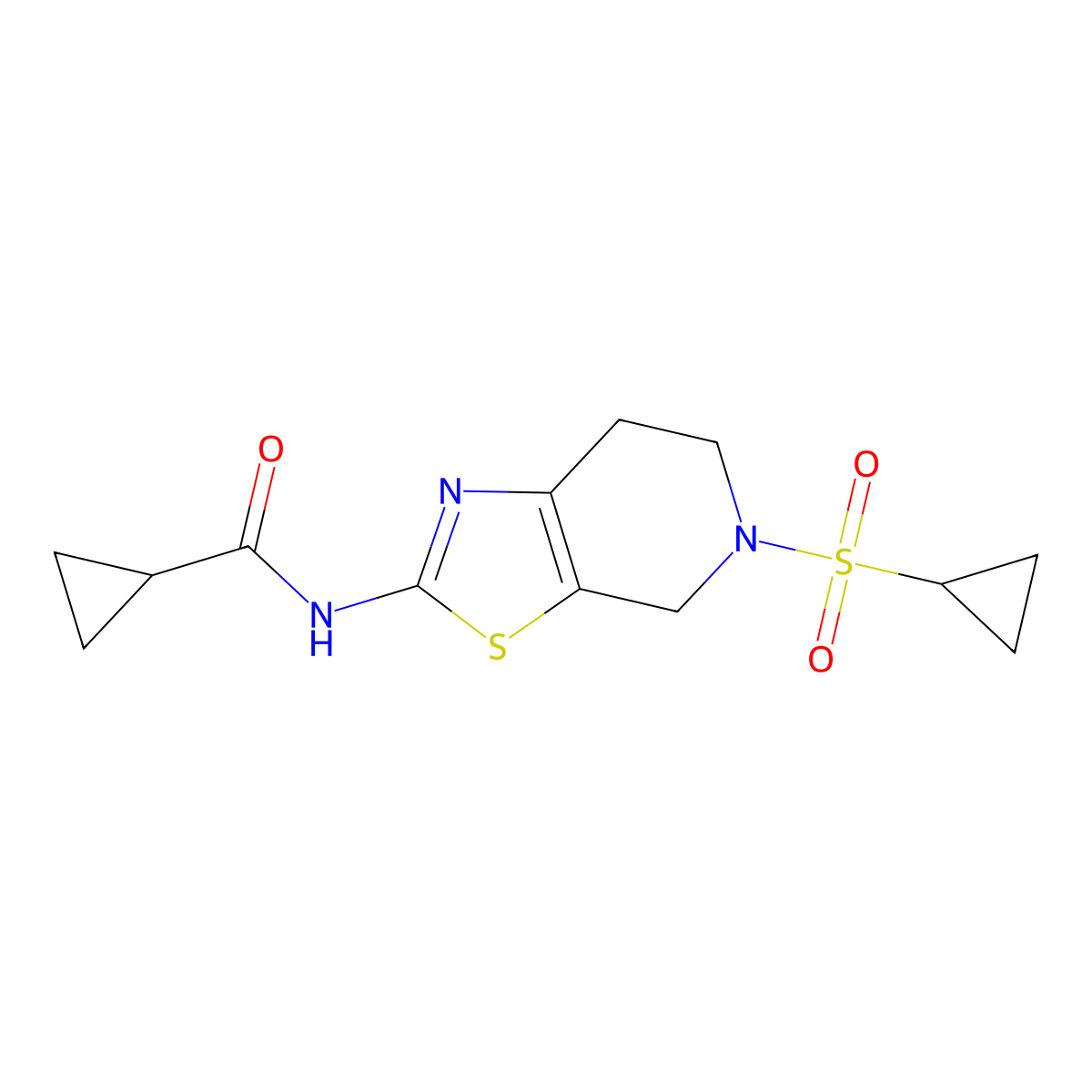 N-(5-(cyclopropylsulfonyl)-4,5,6,7-tetrahydrothiazolo[5,4-c]pyridin-2-yl)cyclopropanecarboxamide molecular structure, CAS 1351591-36-0