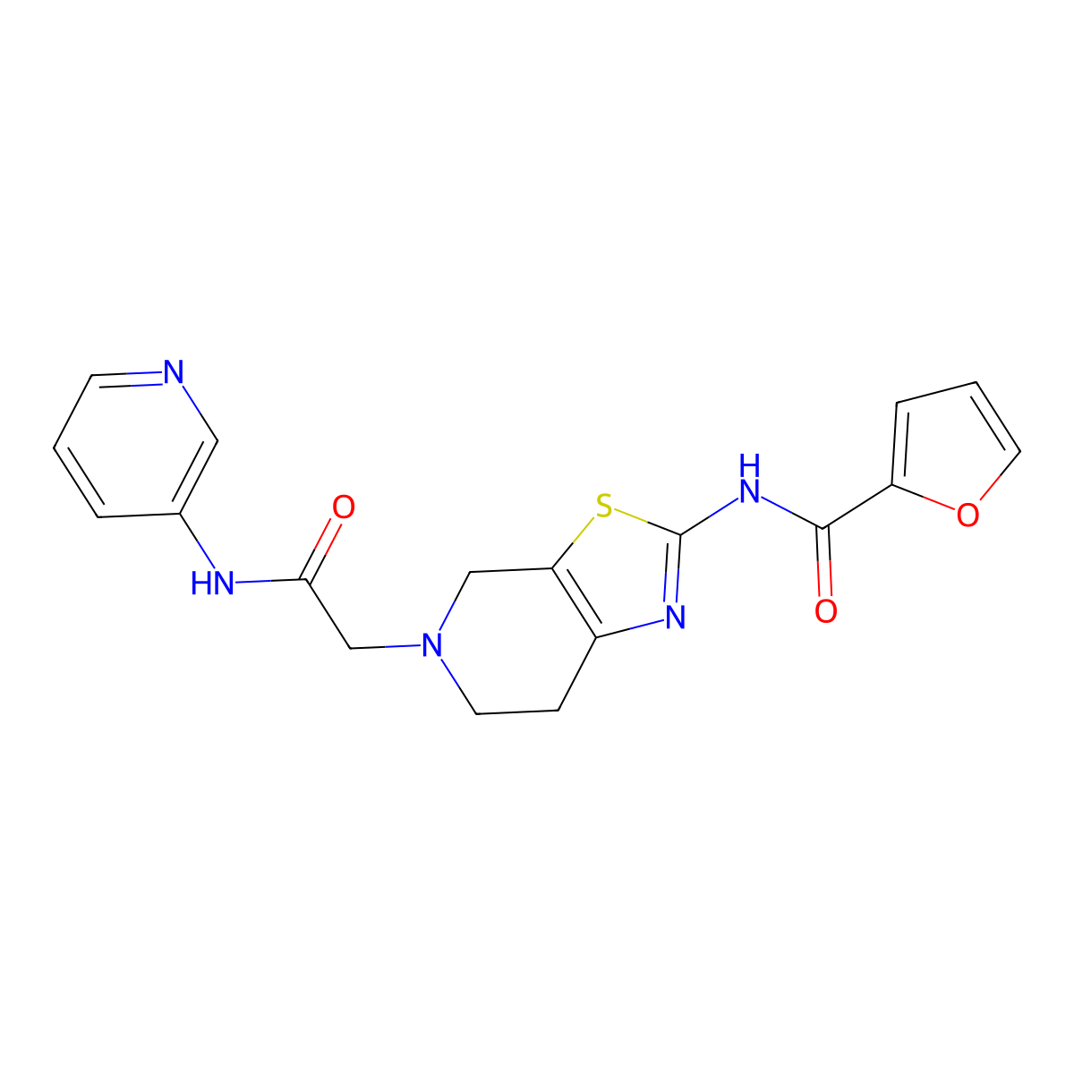 N-(5-(2-oxo-2-(pyridin-3-ylamino)ethyl)-4,5,6,7-tetrahydrothiazolo[5,4-c]pyridin-2-yl)furan-2-carboxamide molecular structure, CAS 1351591-38-2