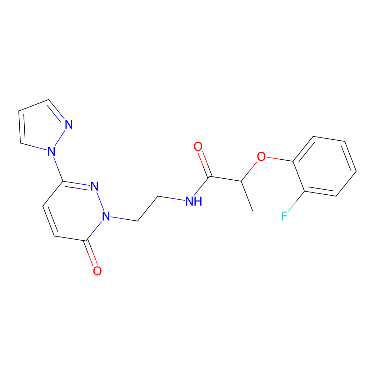 2-(2-fluorophenoxy)-N-(2-(6-oxo-3-(1H-pyrazol-1-yl)pyridazin-1(6H)-yl)ethyl)propanamide molecular structure, CAS 1351591-39-3