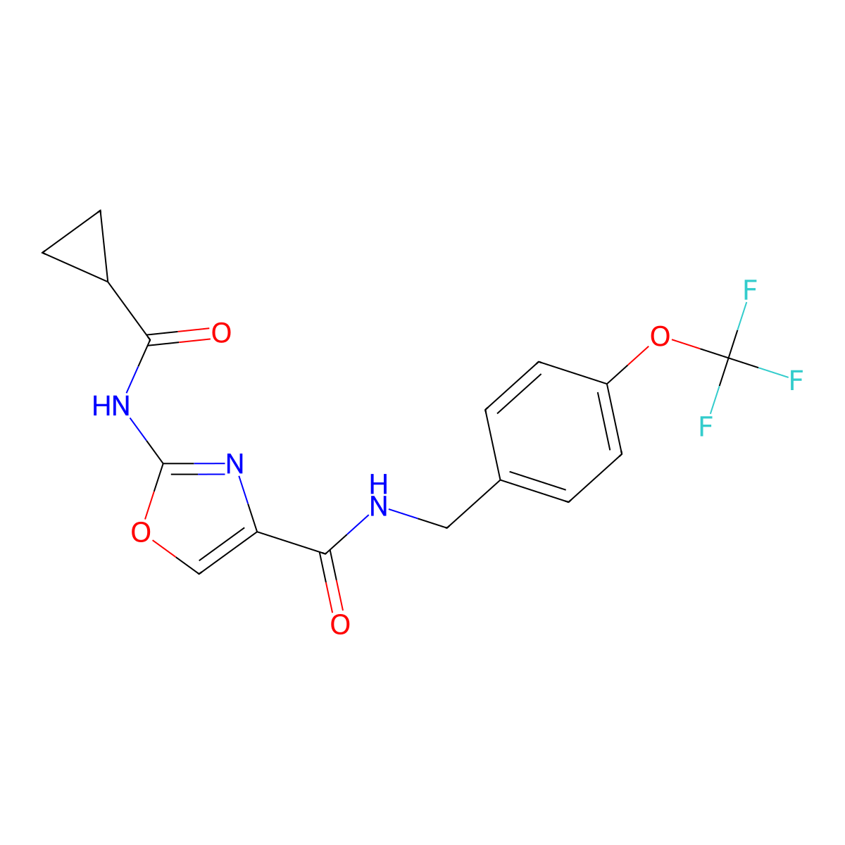 2-(cyclopropanecarboxamido)-N-(4-(trifluoromethoxy)benzyl)oxazole-4-carboxamide molecular structure, CAS 1351591-43-9