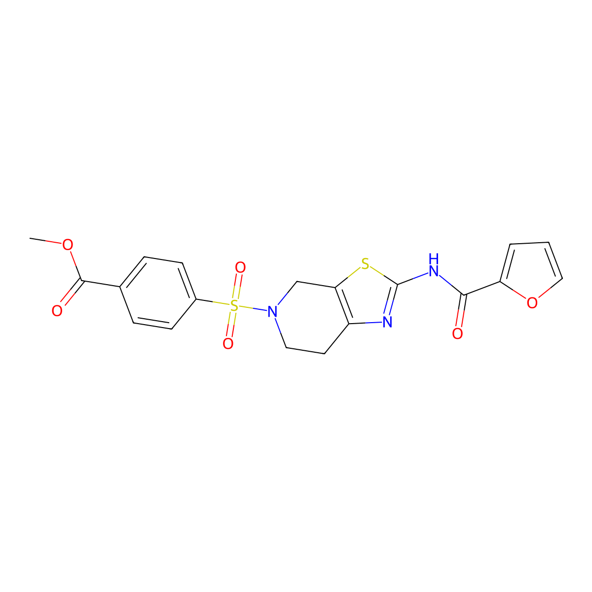 methyl 4-((2-(furan-2-carboxamido)-6,7-dihydrothiazolo[5,4-c]pyridin-5(4H)-yl)sulfonyl)benzoate molecular structure, CAS 1351591-44-0