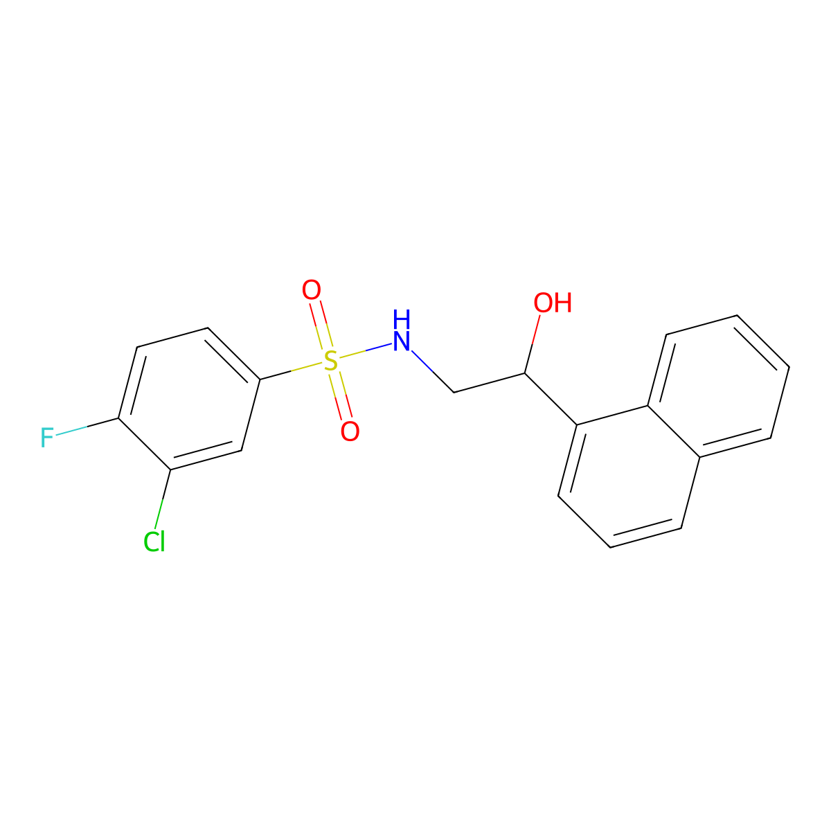 3-chloro-4-fluoro-N-(2-hydroxy-2-(naphthalen-1-yl)ethyl)benzenesulfonamide molecular structure, CAS 1351591-45-1