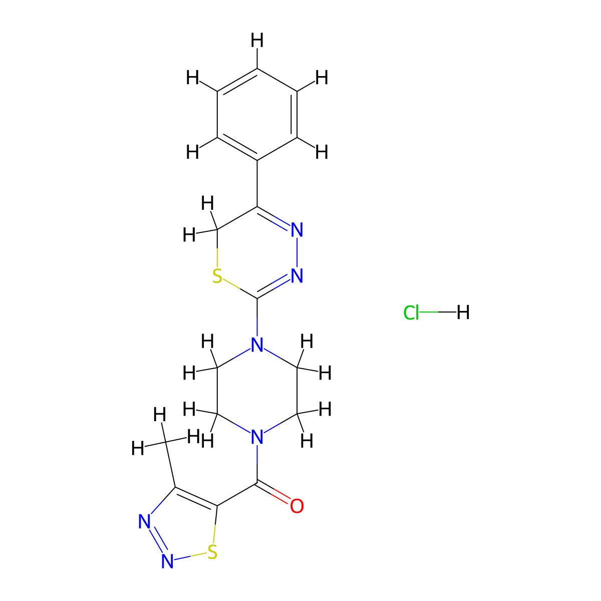 (4-methyl-1,2,3-thiadiazol-5-yl)(4-(5-phenyl-6H-1,3,4-thiadiazin-2-yl)piperazin-1-yl)methanone hydrochloride molecular structure, CAS 1351591-47-3